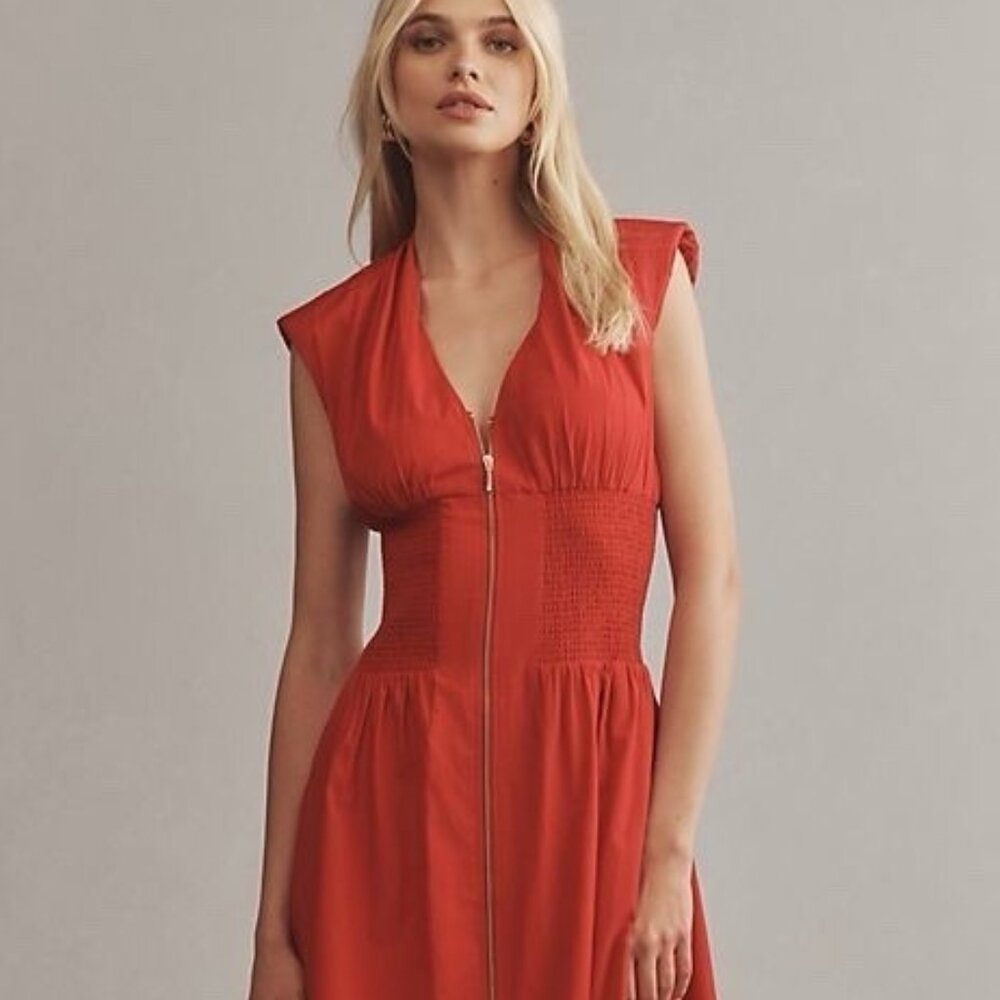 Anthropologie The Tommie Zip-Front Midi Shirt Dress L NWT Red Orange Large - Picture 3 of 8